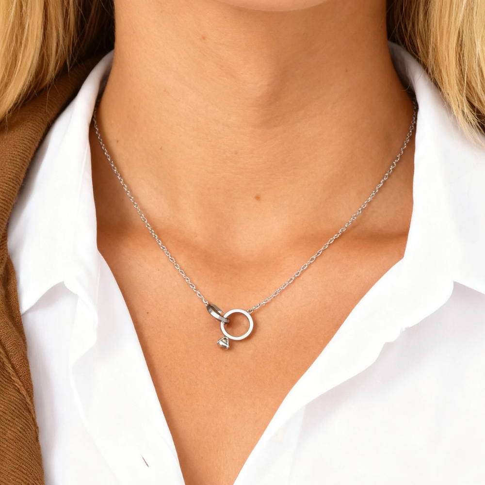 Collier Coeur et Bague Fiançailles argent