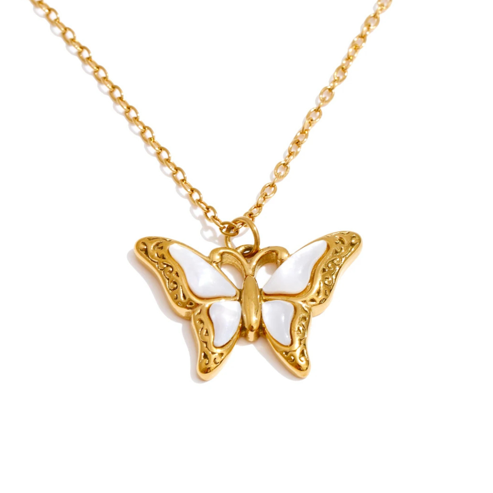 Collier Papillon et Nacre Blanc