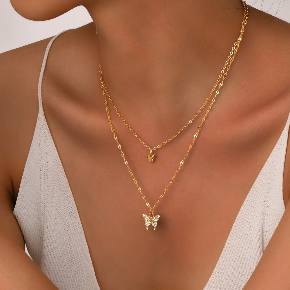 Collier Double Chaîne Papillon