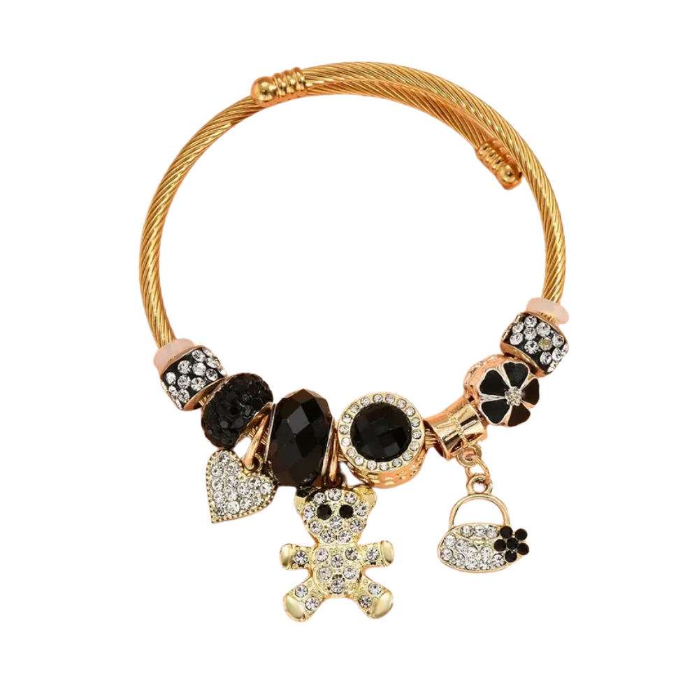 Bracelet Ourson et Breloques Noires