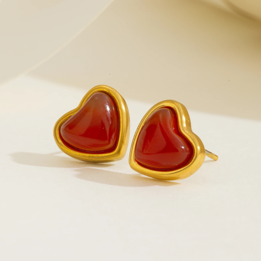 Boucles d'Oreilles Coeur Résine Rouge acier