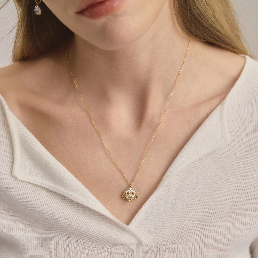 Collier Tête de Chien Strass or