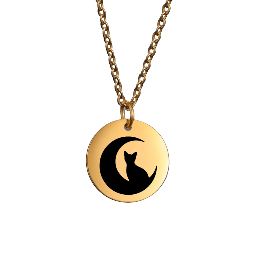 Collier Médaille Chat Lune