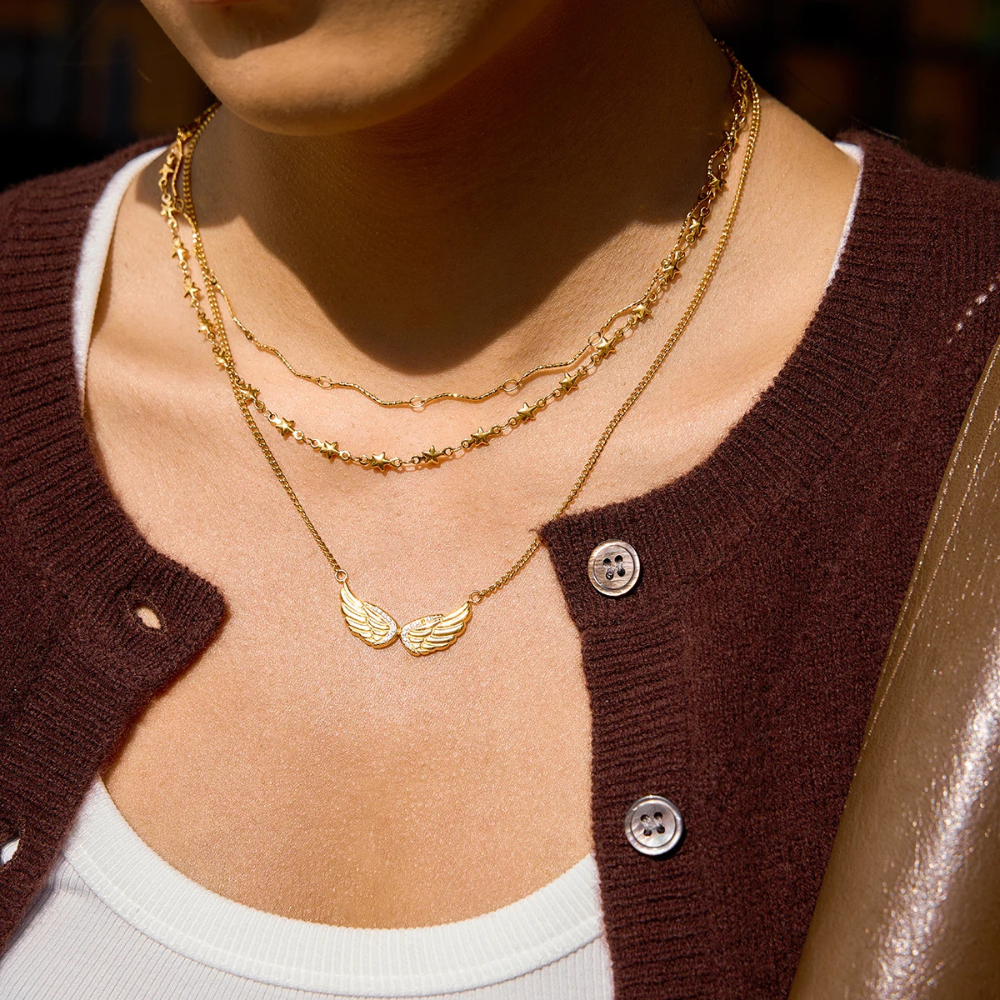 Collier Ailes Strass Femme or