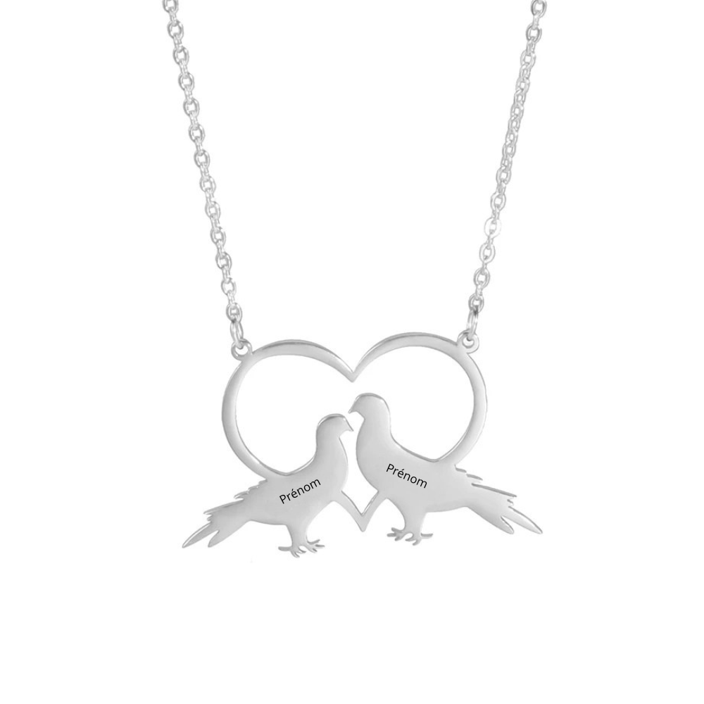 Collier Cœur Tourterelles Personnalisé