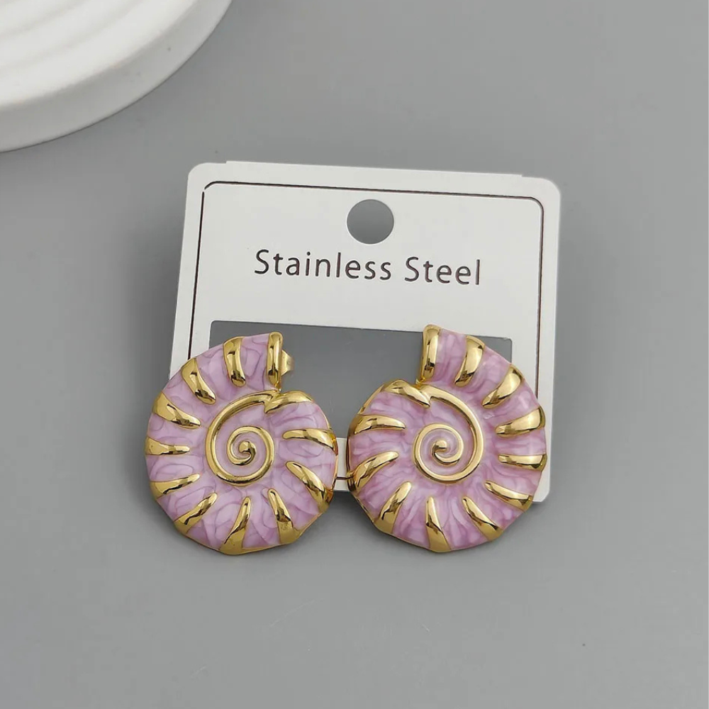 Boucles d'Oreilles Coquillage Or et violet