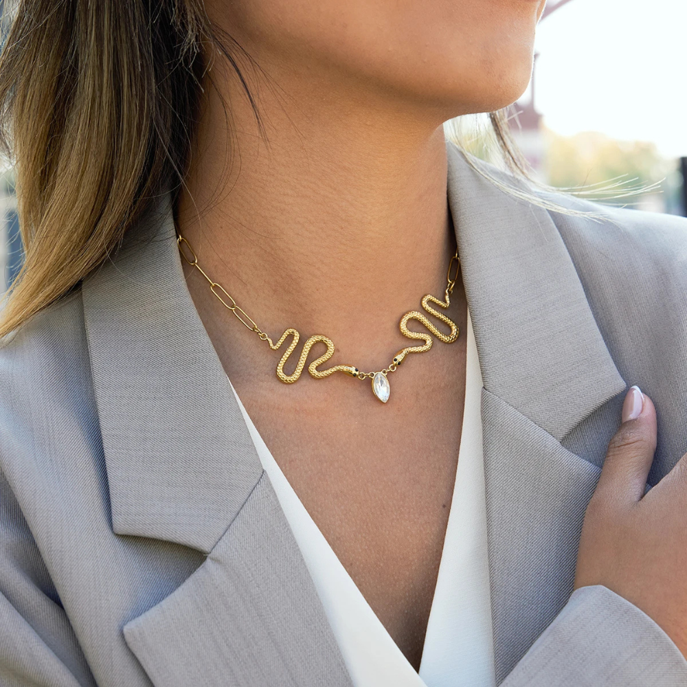 Collier Serpent Diamant doré