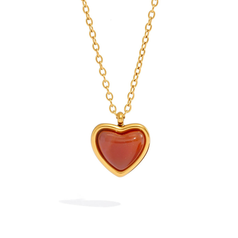 Collier Coeur Résine Rouge