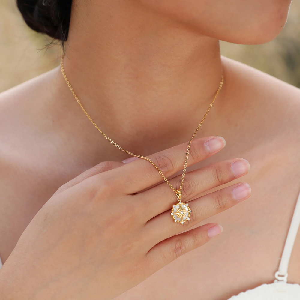 Collier Boussole Strass Femme or