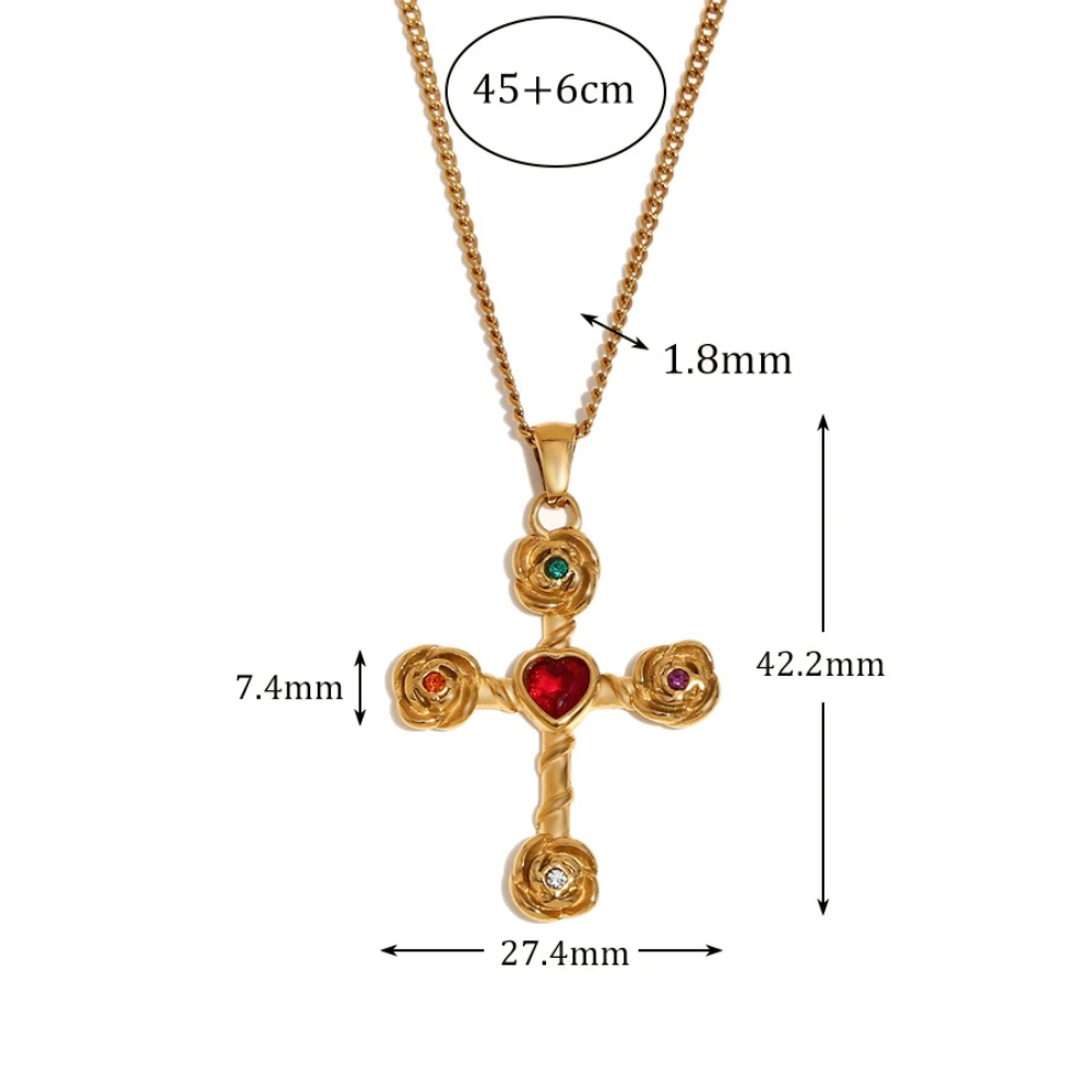 Collier Croix Coeur Rouge