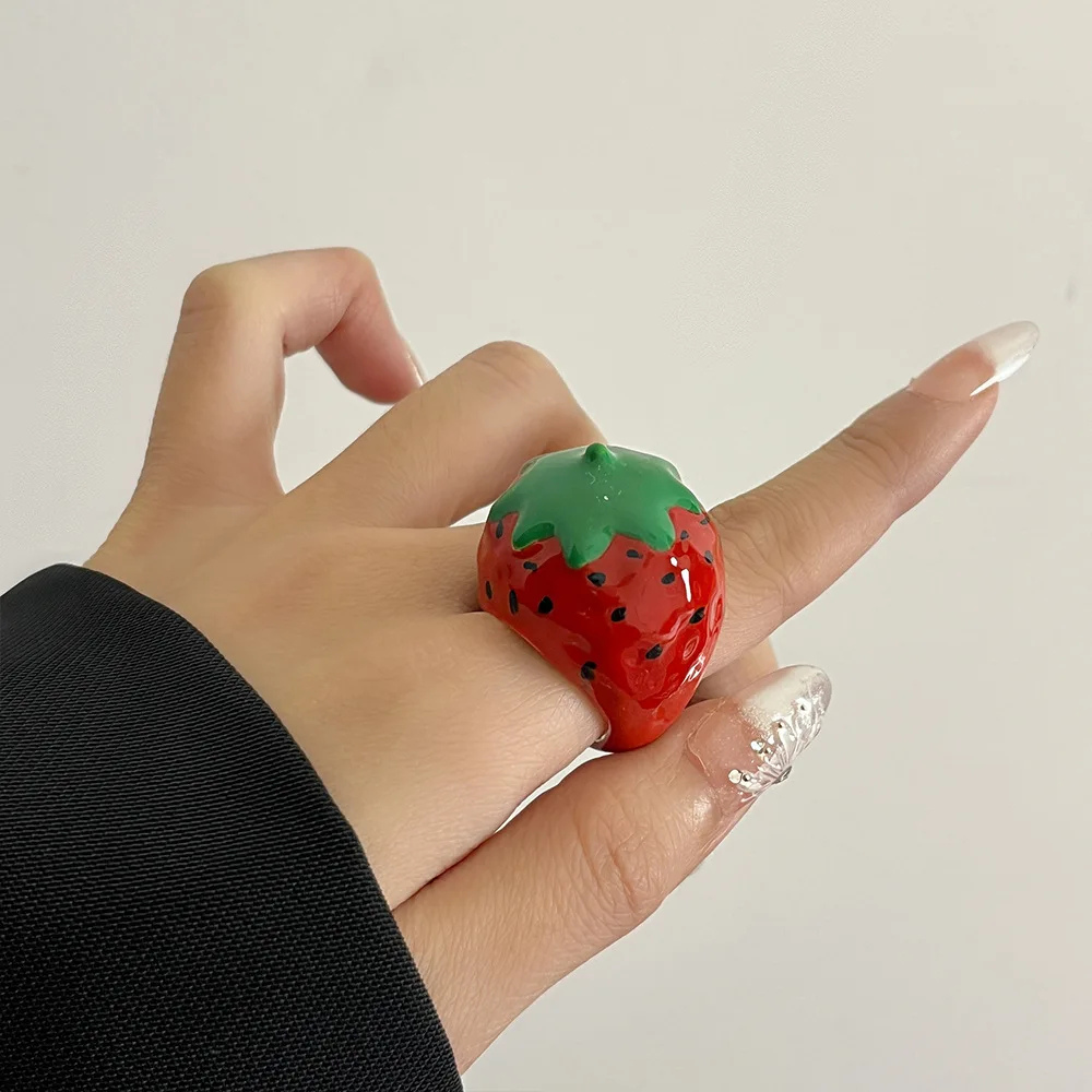 Bague Fraise Émail brillante