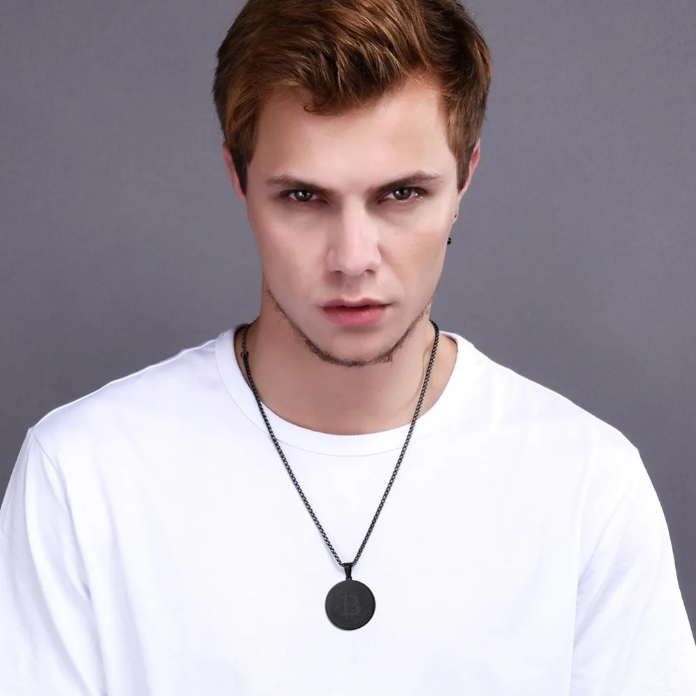 Collier Bitcoin noir homme
