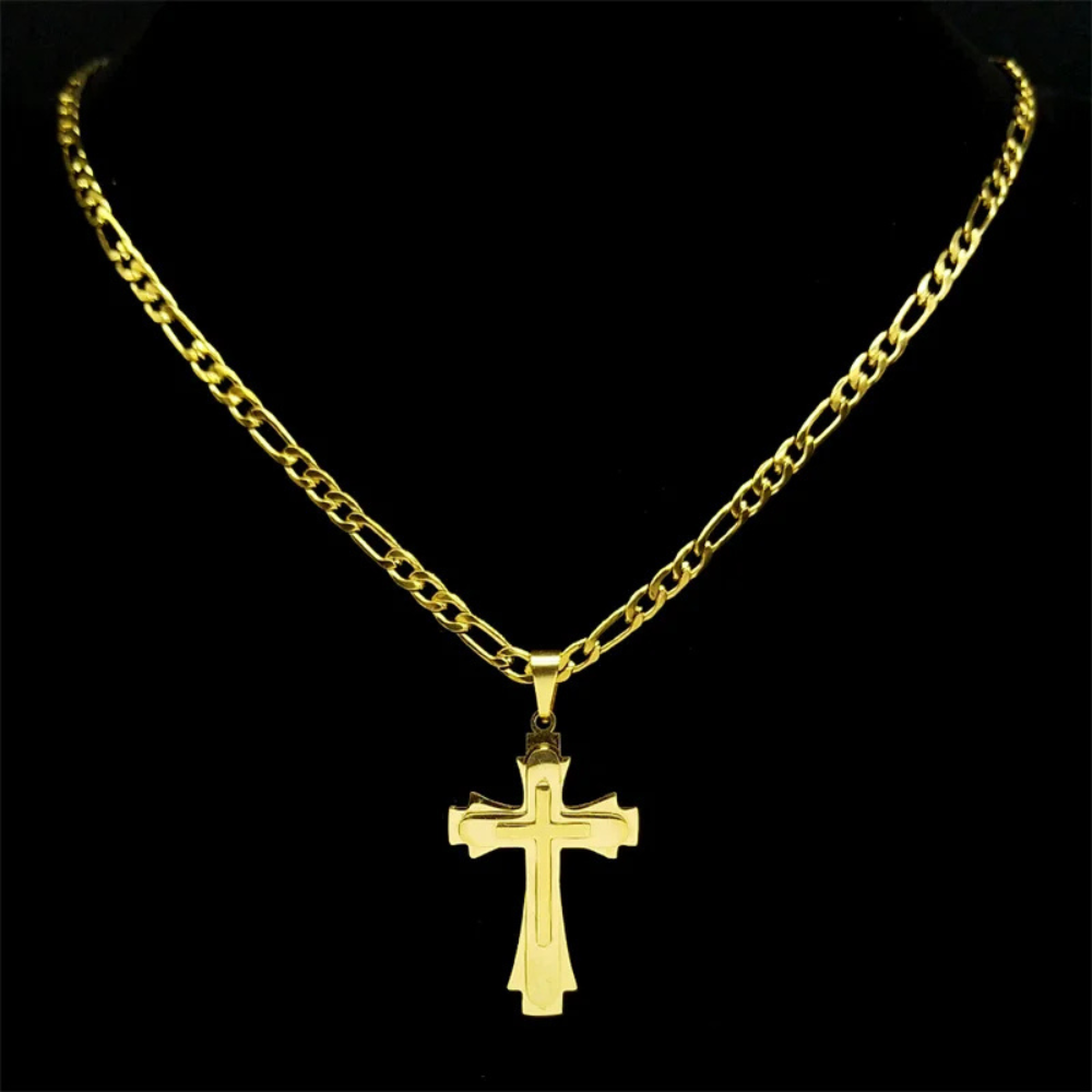 Collier Chaine et Grosse Croix or