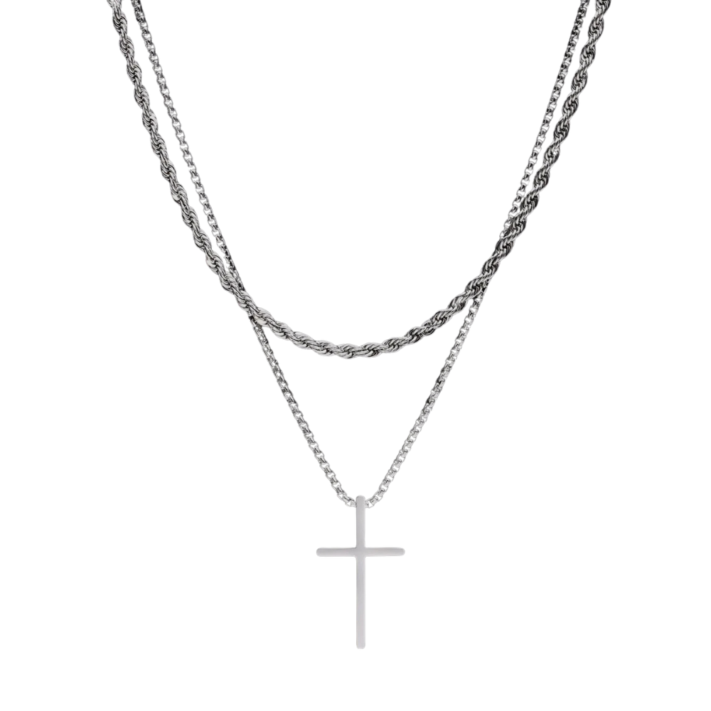Double Collier Croix Homme