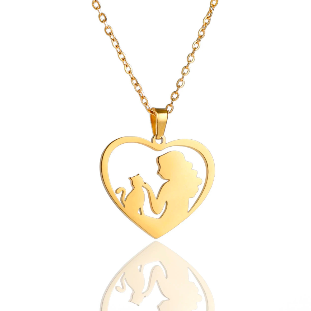 Collier Coeur Chat et Femme
