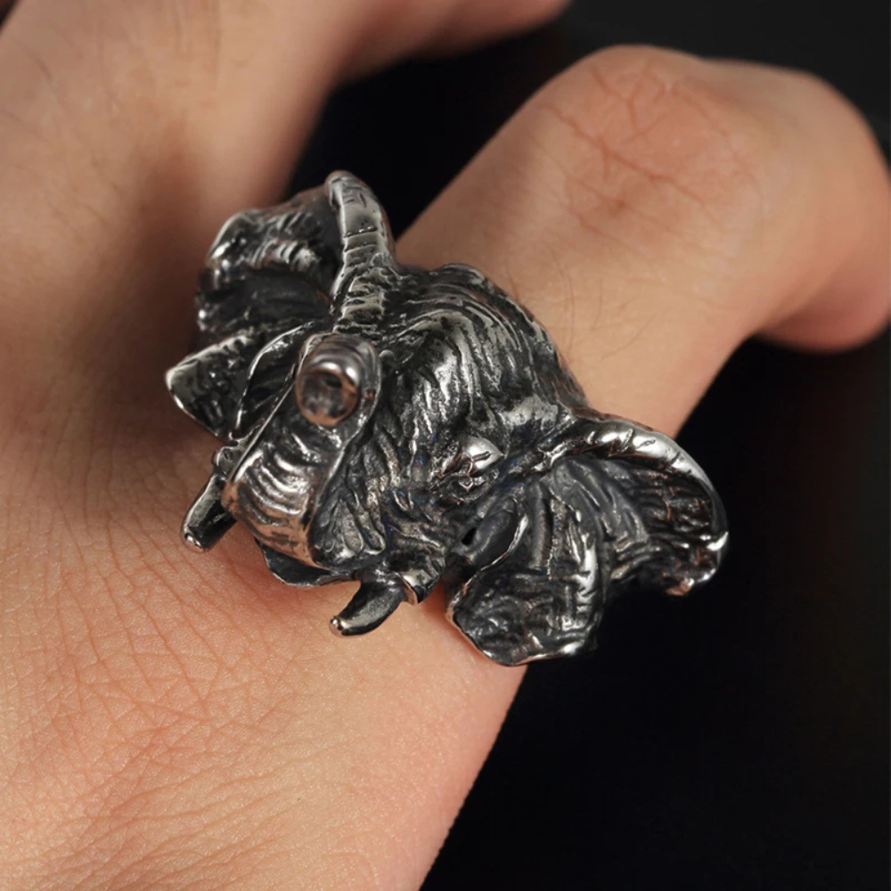 Chevalière Tête Éléphant Homme doigt