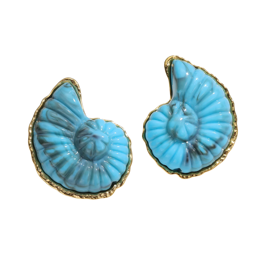 Boucles d'Oreilles Coquillage Ammonite bleue
