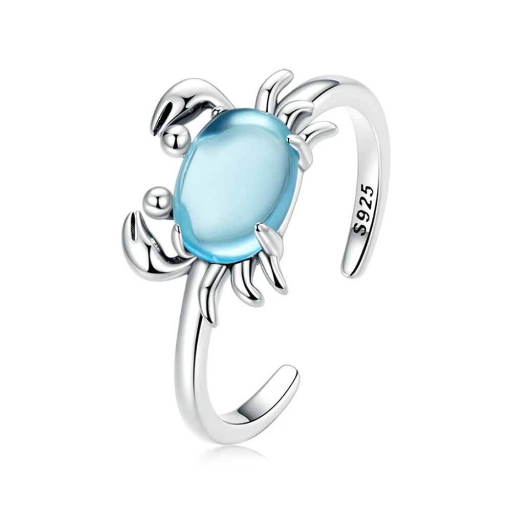 Bague Crabe Argent et Pierre Bleue