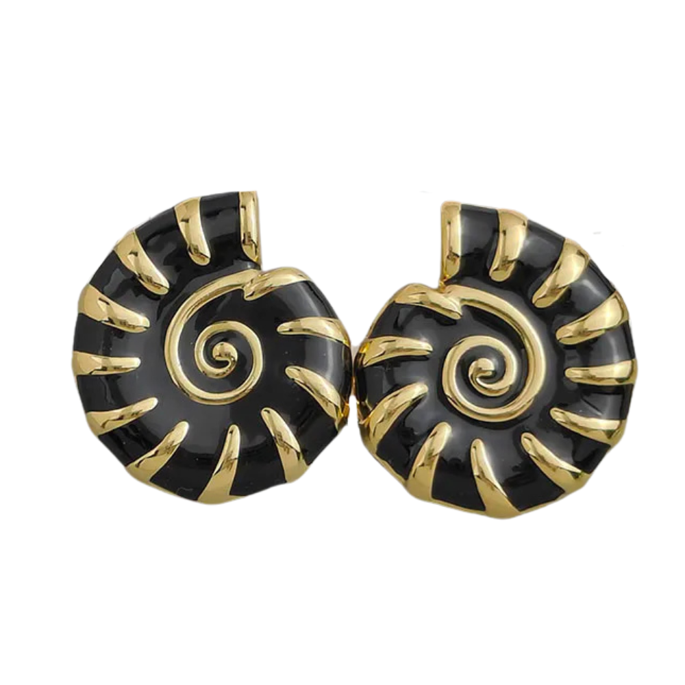 Boucles d'Oreilles Coquillage Or et noir