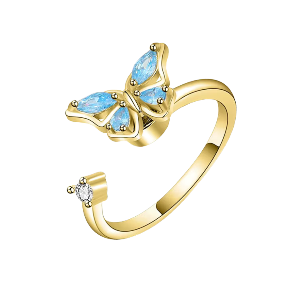 Bague à Trois Anneaux Argent Sterling - Motif Papillon Et Fleur De Pêcher - Style Européen, Taille 6,3 - Bijou Tendance Pour Femme