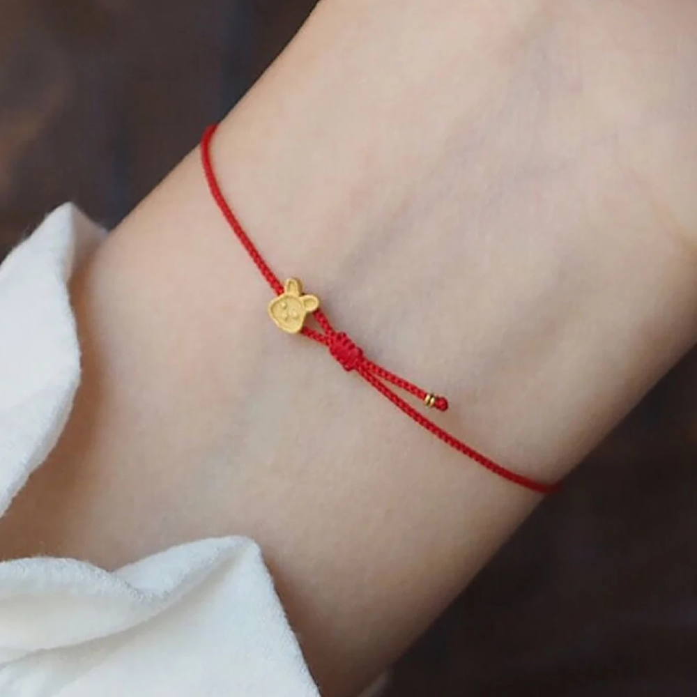 Bracelet Lapin Cordon Rouge or