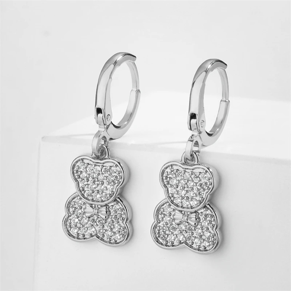 Boucles d'Oreilles Ourson Strass argent
