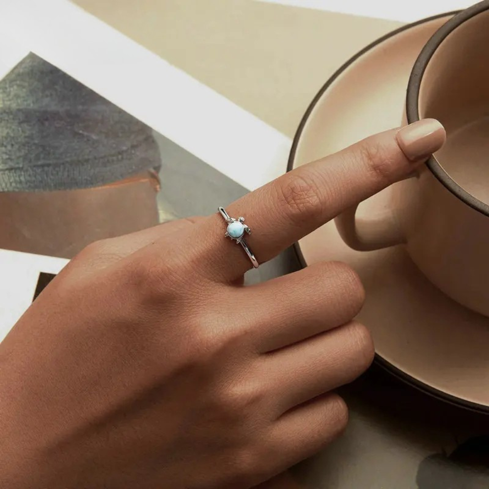 Bague Tortue Perle Bleue femme