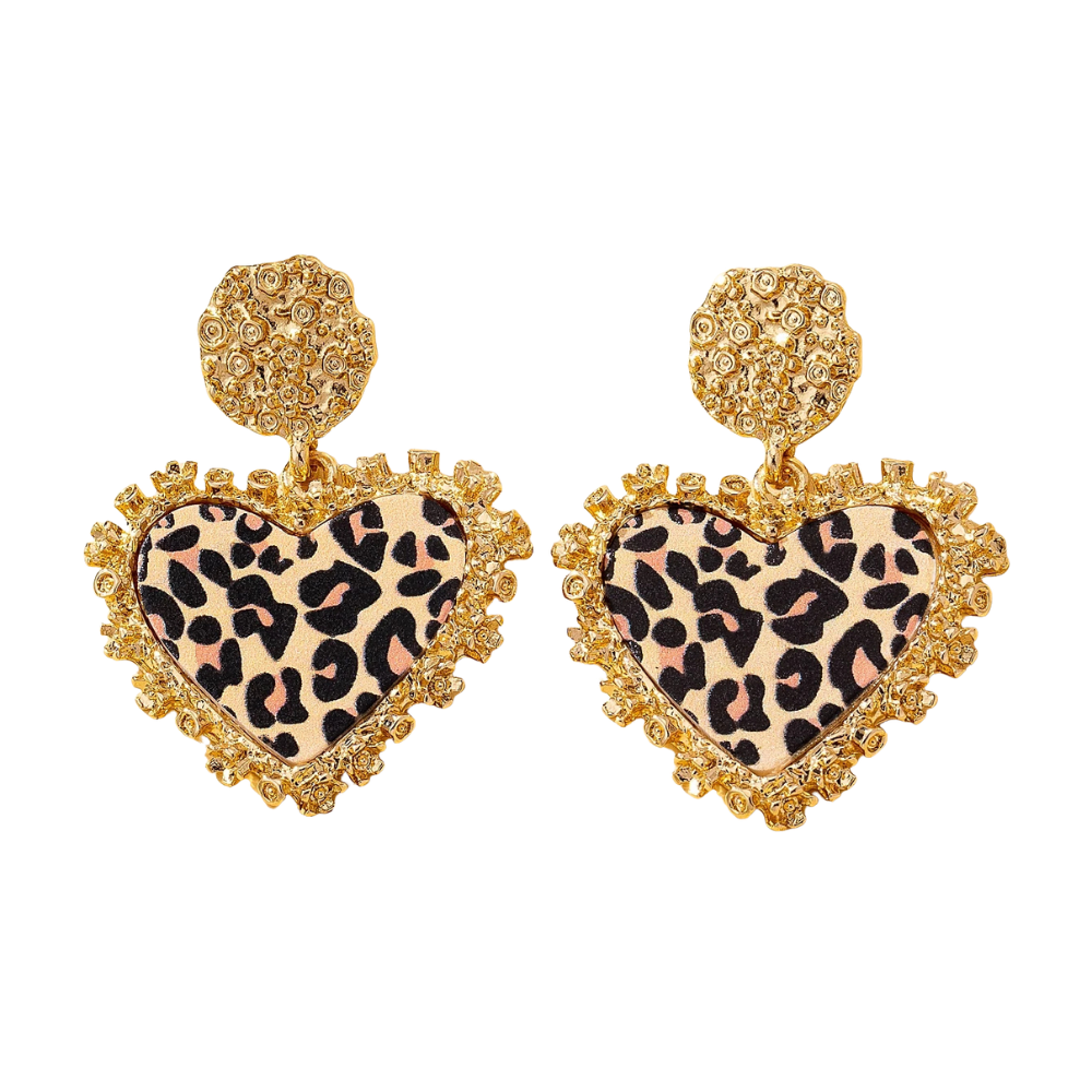 Boucles d'Oreilles Coeur Imprimé Léopard