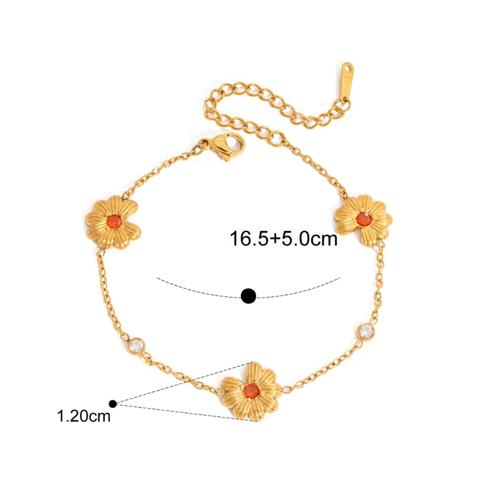 Bracelet Fleur Zircon Rouge