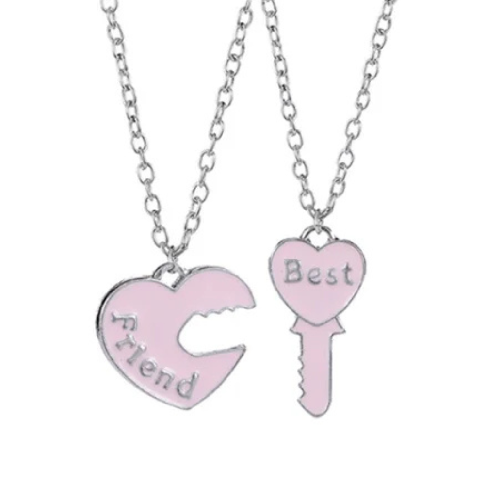 Collier Best Friends Cœur et Clé Rose