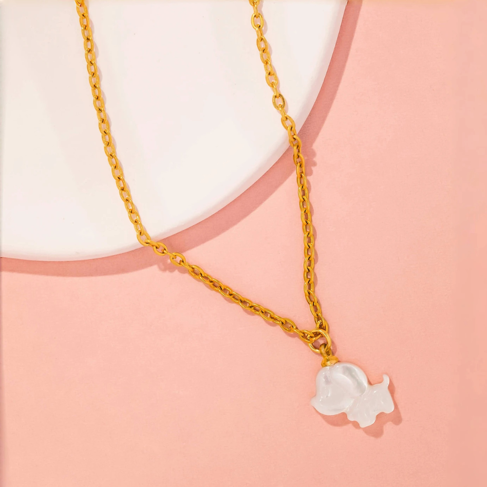 Collier Chien Nacre Blanc or