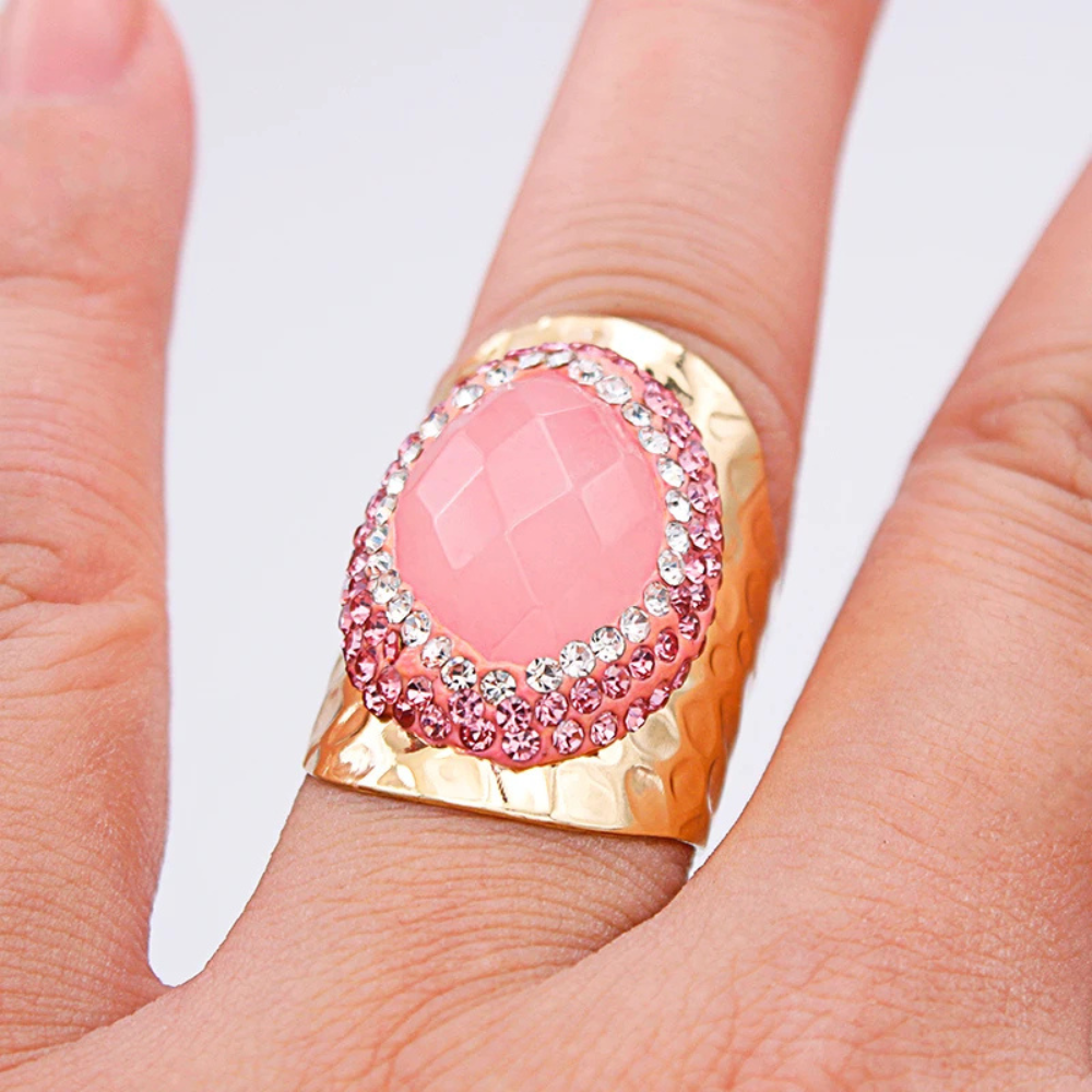 Bague Or et Pierre Rose Strass