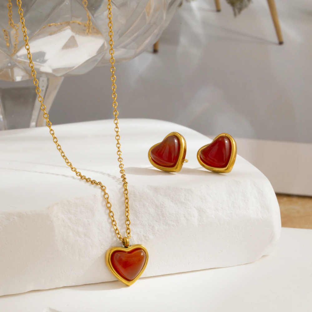 Boucles d'Oreilles Coeur Résine Rouge fille
