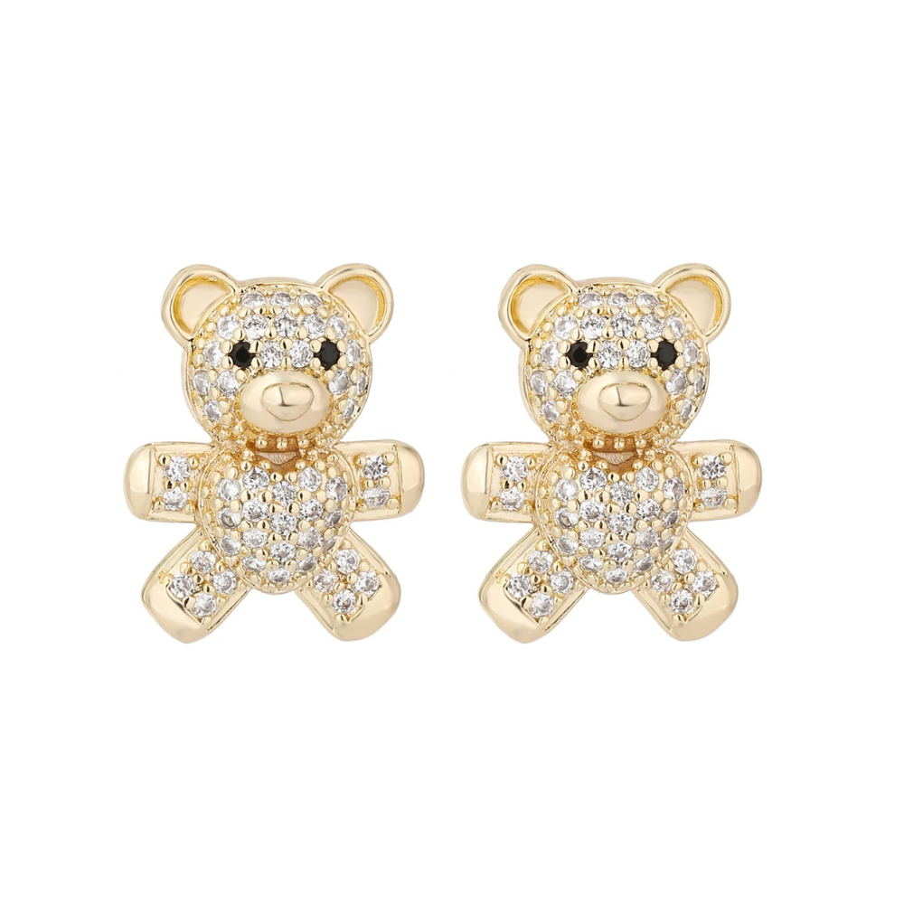 Boucles d'Oreilles Ourson Doré blanc
