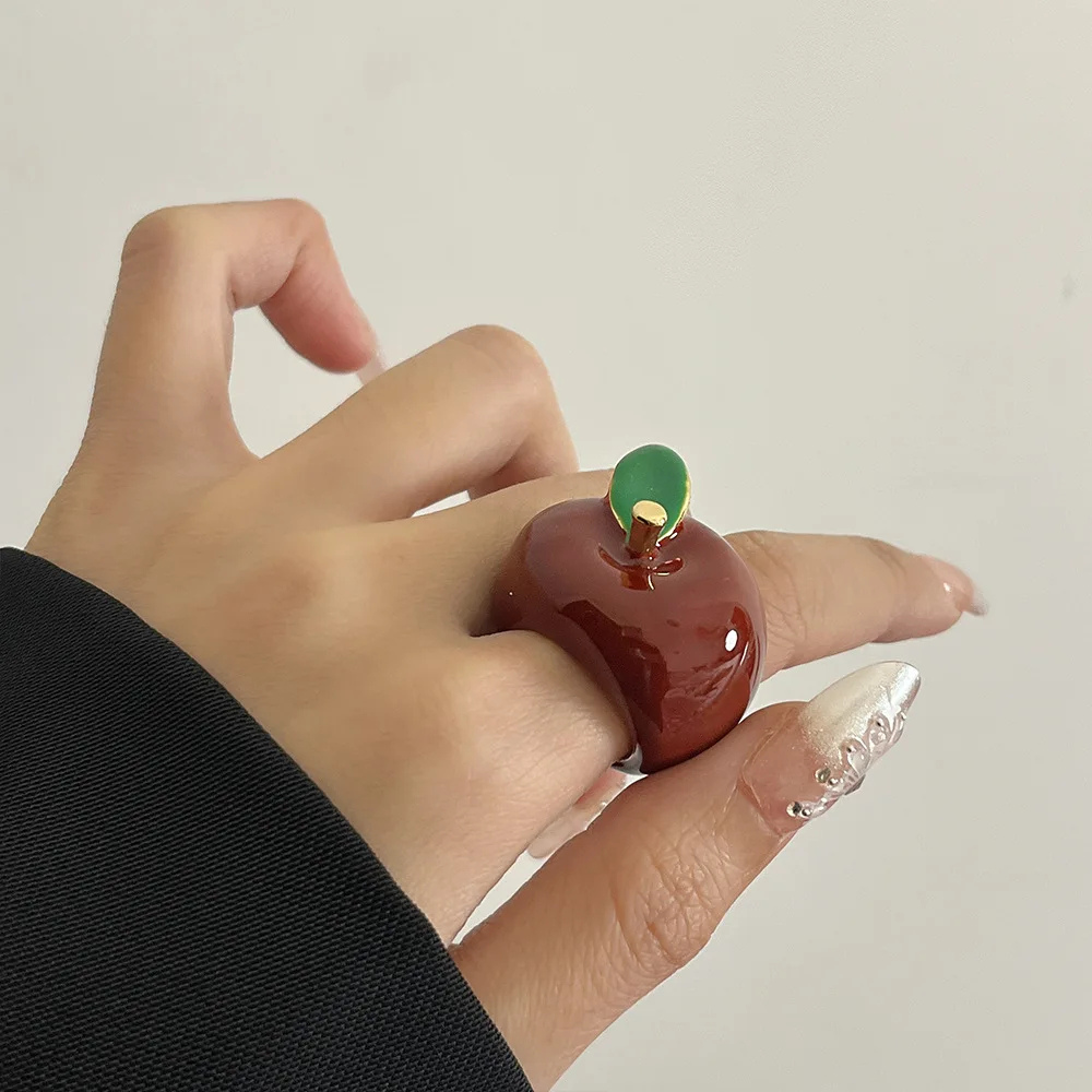 Bague Pomme Émail rouge