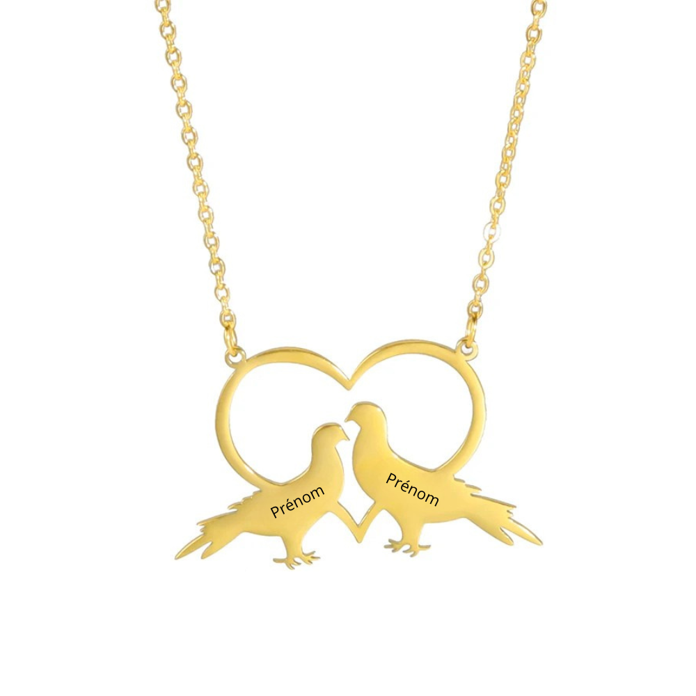 Collier Cœur Tourterelles Personnalisé