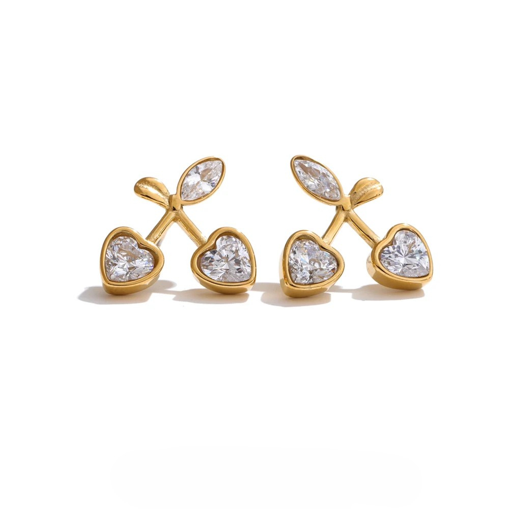 Boucles d'Oreilles Cerise Cœur Strass