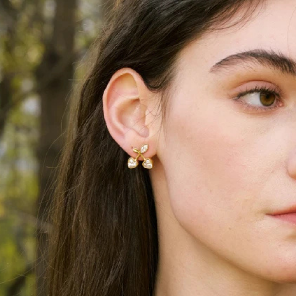 Boucles d'Oreilles Cerise Cœur Strass