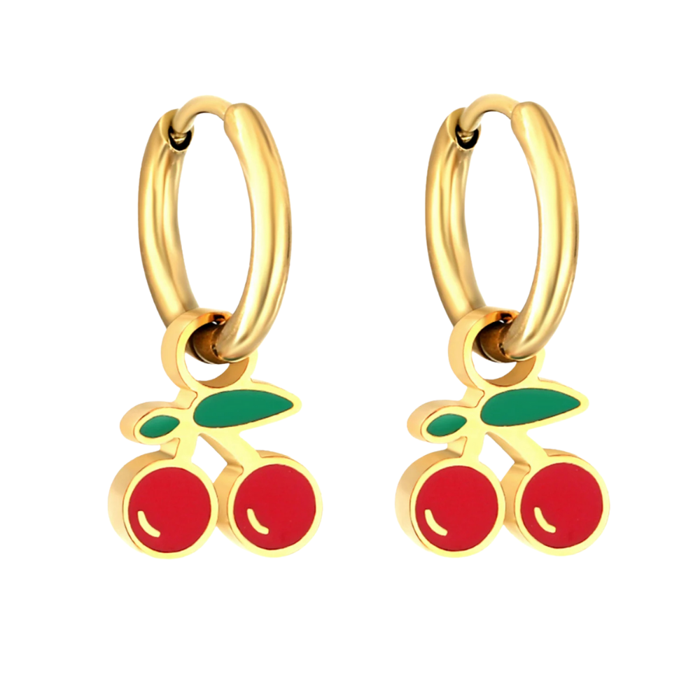 Boucles d'Oreilles Créoles Pendentif Cerise
