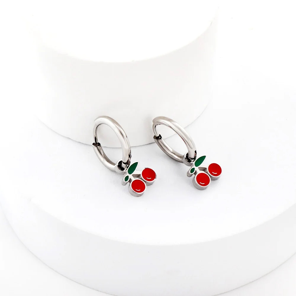 Boucles d'Oreilles Créoles Pendentif Cerise