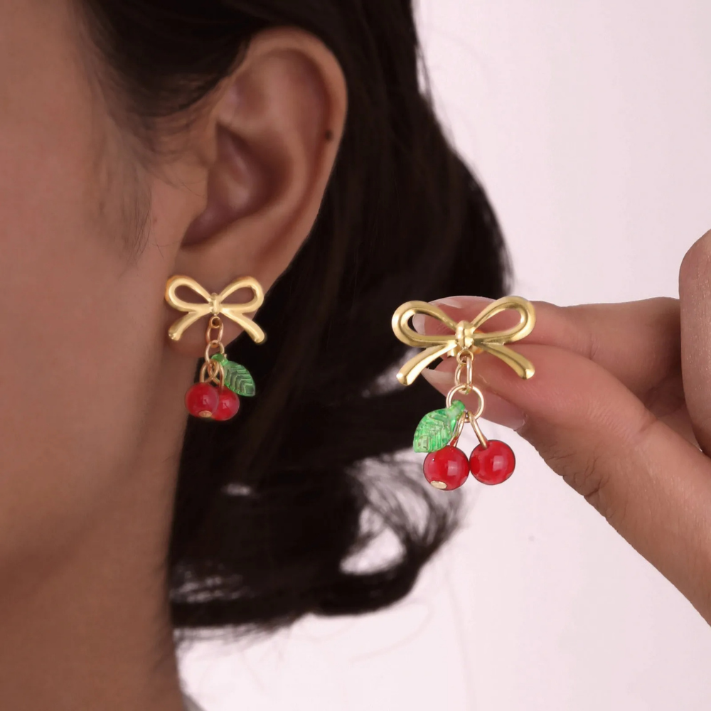 Boucles d'Oreilles Cerise Nœud