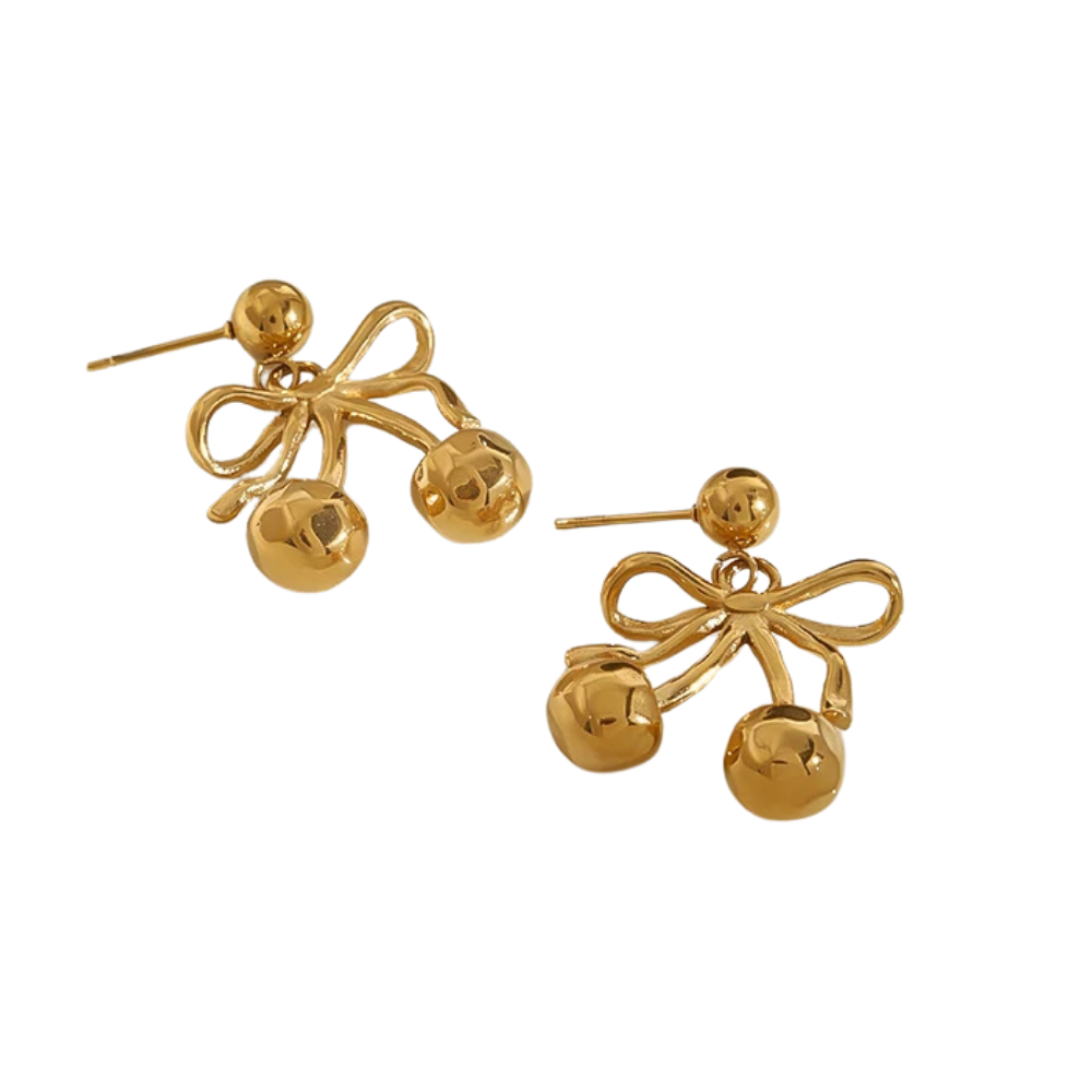 Boucles d'Oreilles Cerise Nœud Or