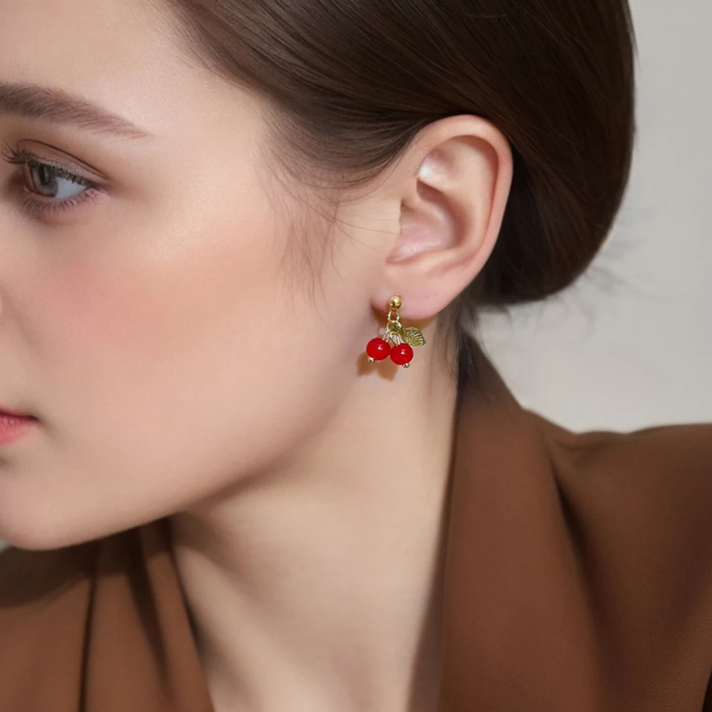 Boucles d'Oreilles Cerise Résine