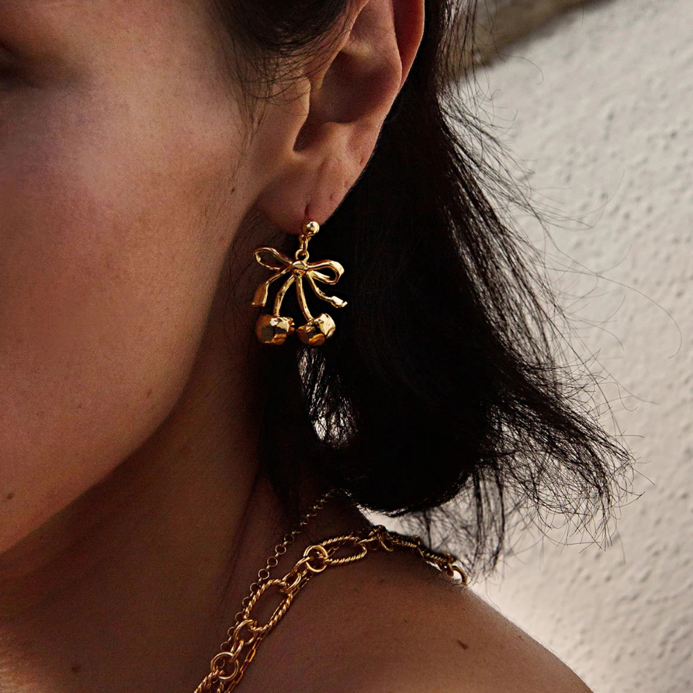Boucles d'Oreilles Cerise Nœud Or