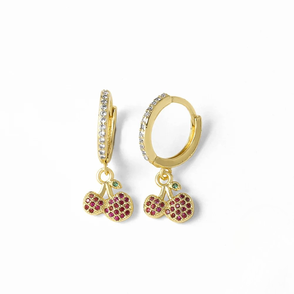 Boucles d'Oreilles Pendentif Cerise Strass