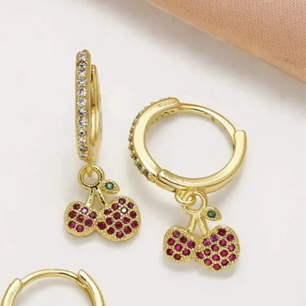 Boucles d'Oreilles Pendentif Cerise Strass