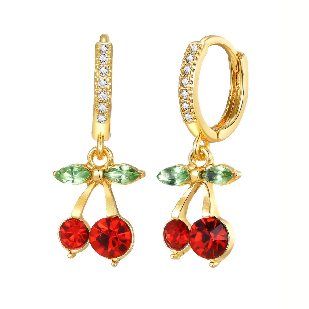 Boucles d'Oreilles Cerise Rouge Zircons