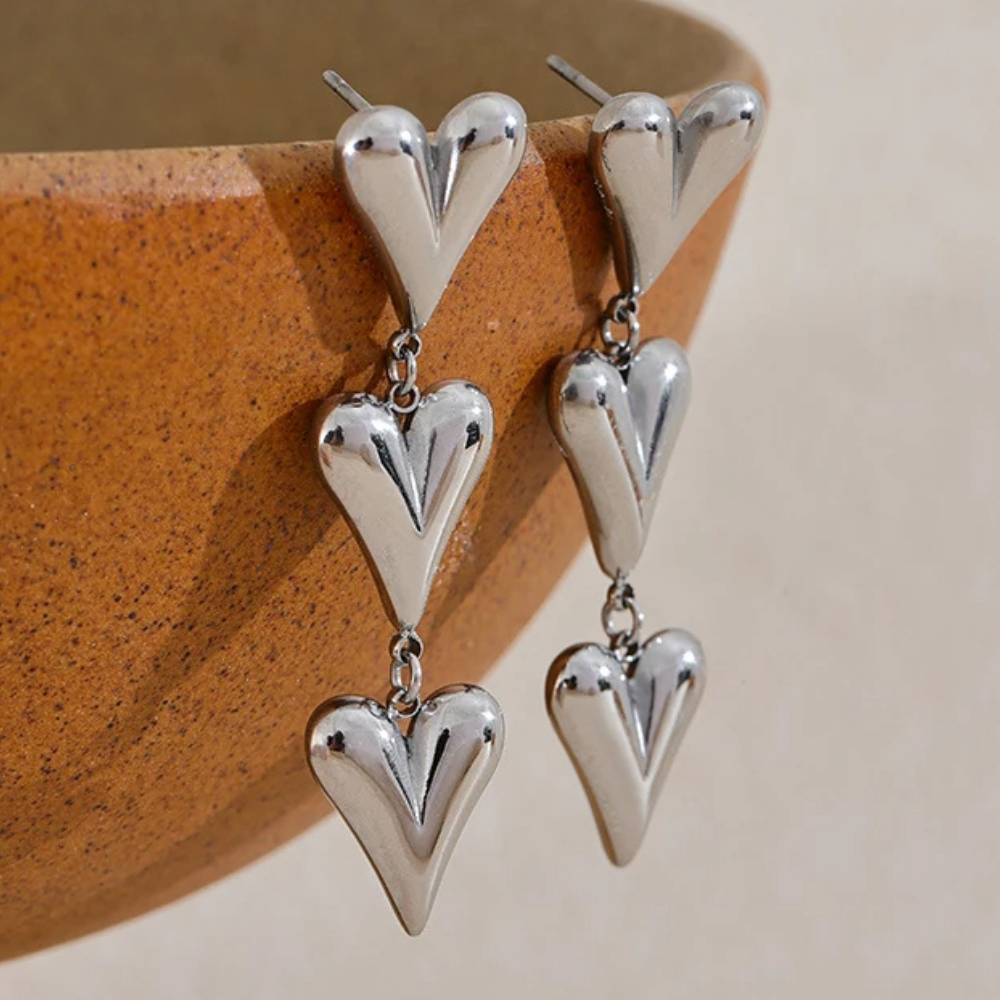 Boucles d'Oreilles Triple Cœur