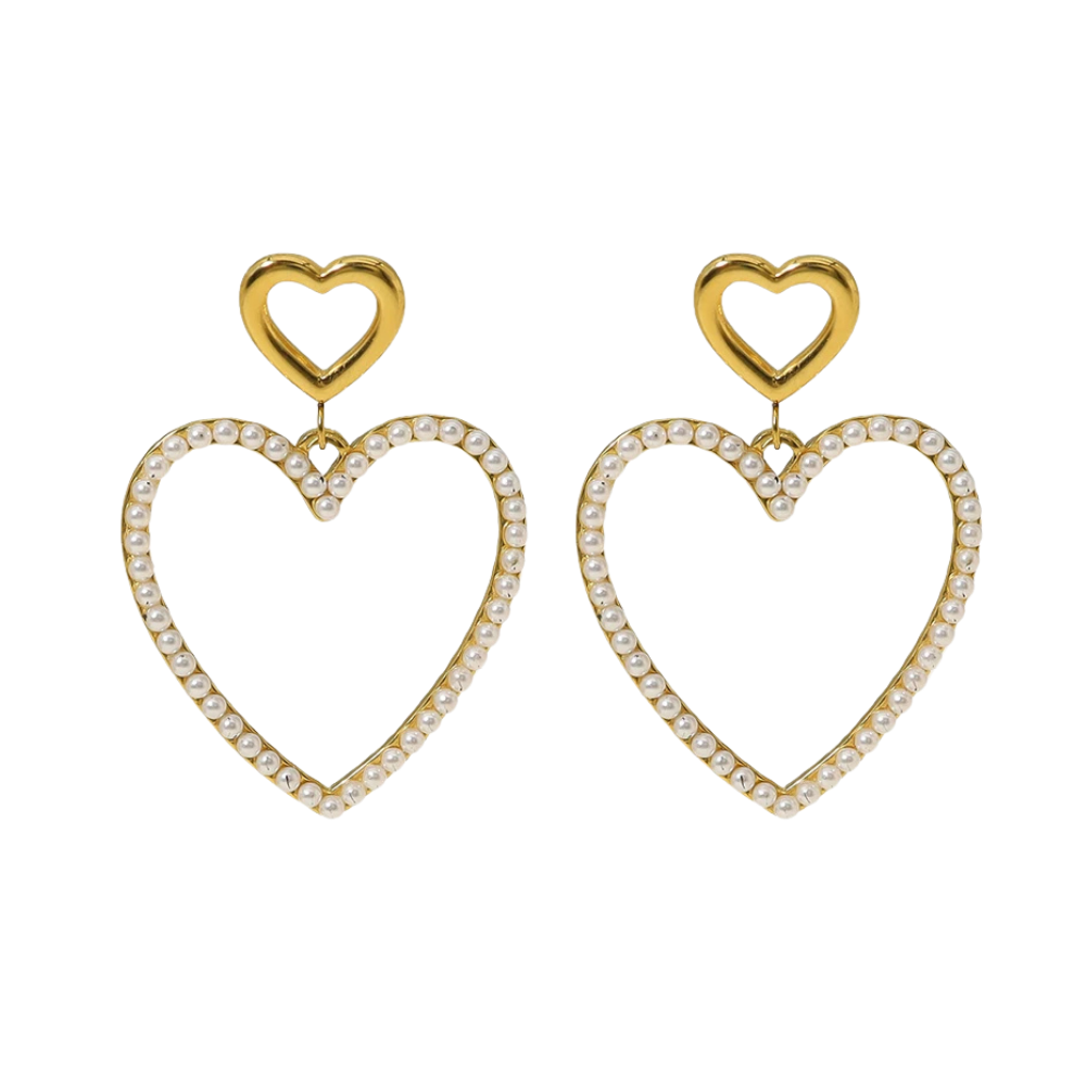 Boucles d'Oreilles Double Cœur Perles