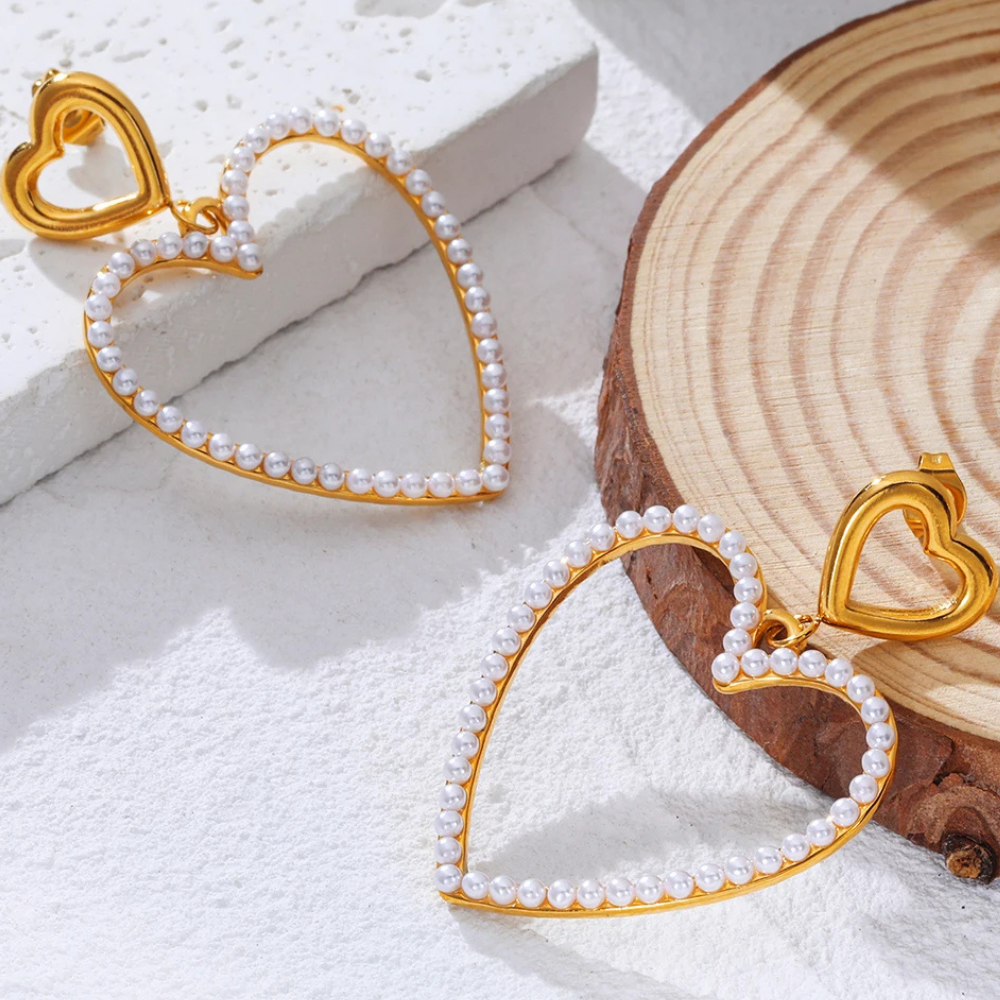 Boucles d'Oreilles Double Cœur Perles